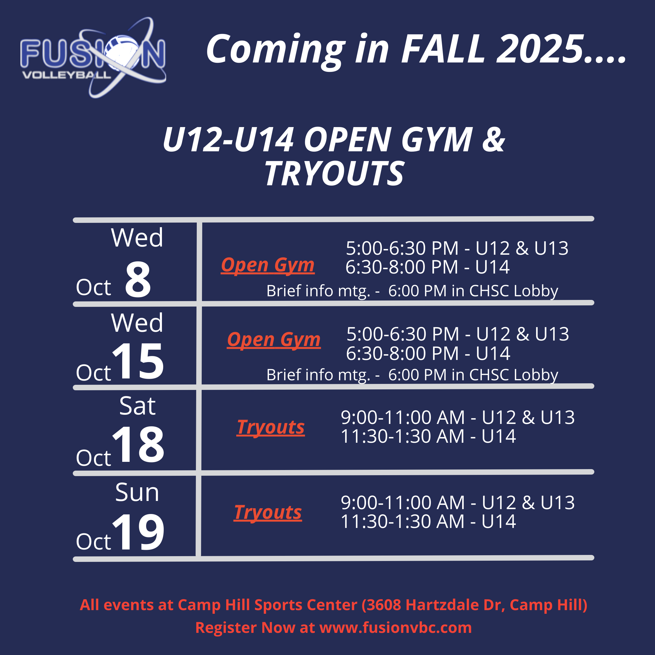 Fall OPEN GYM and TRYOUT